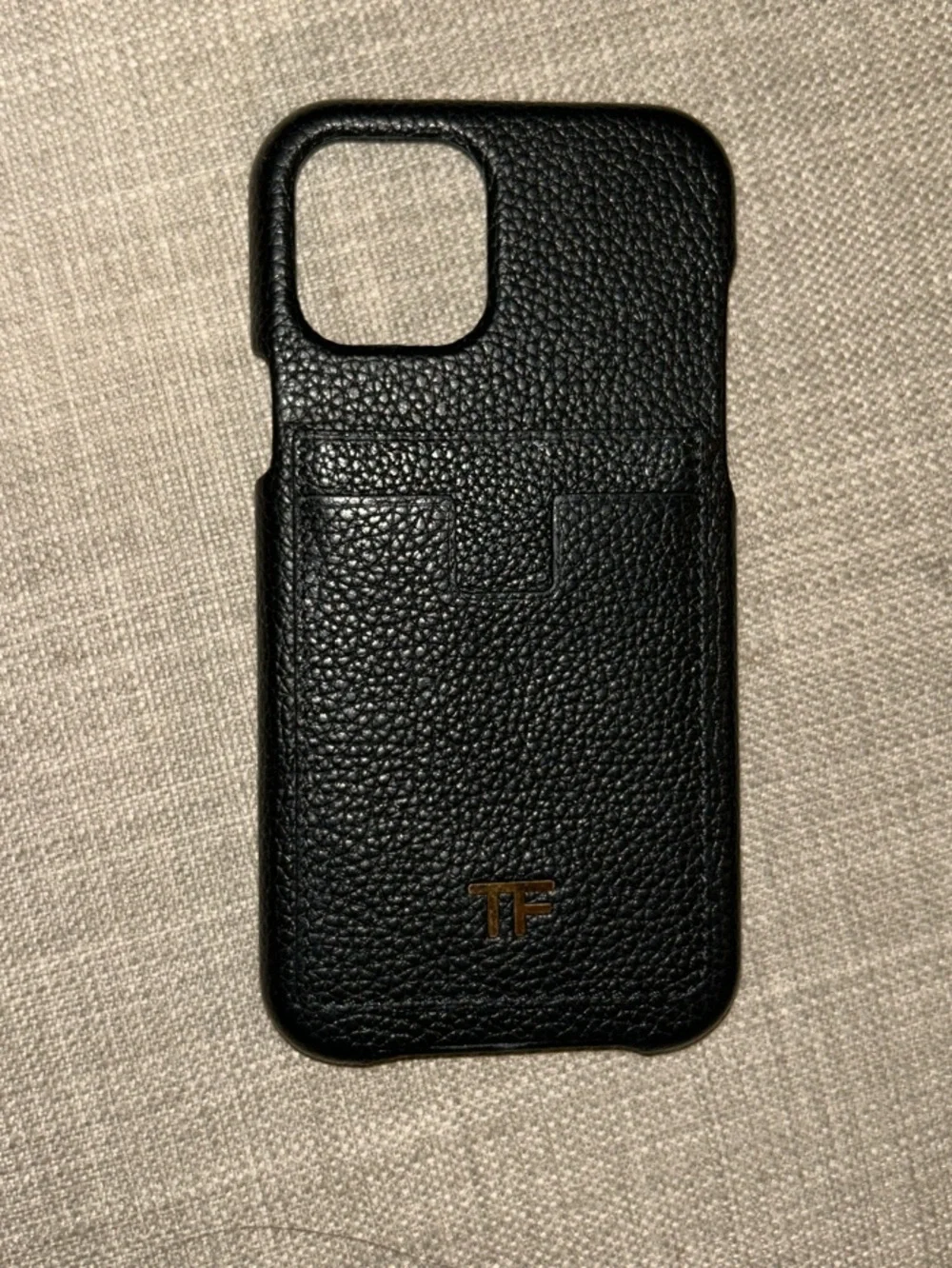 Tom Ford Black Pebbled Leather Card Pocket iPhone Case with Gold TF Logo